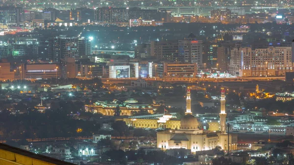 Vista Aérea Bur Dubai Creek Distrito Deira Sharjah Timelapse Noche — Foto de Stock