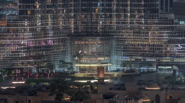 Dubai Fountain Légi Éjszakai Időmérő Található Egy Mesterséges Belvárosban Legmagasabb — Stock Fotó