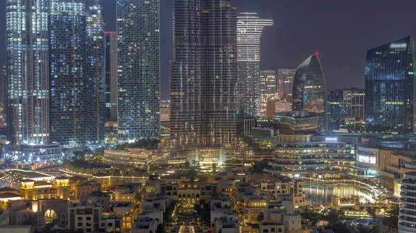Dubai Downtown Nacht Auf Tag Übergang Zeitraffer Mit Dem Höchsten — Stockfoto