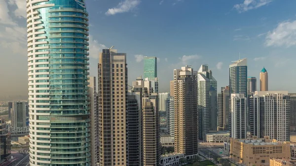 Επιχειρηματικό Κόλπο Του Ντουμπάι Πύργους Εναέρια Πρωινό Timelapse Θέα Στον — Φωτογραφία Αρχείου