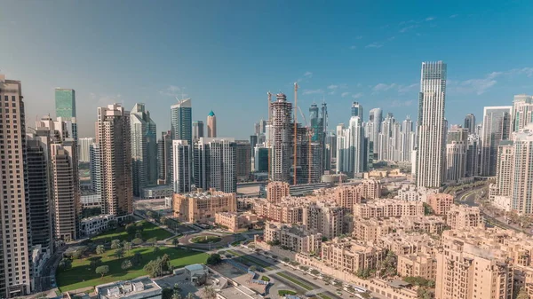 Baía Negócios Dubai Torres Aéreas Manhã Timelapse Vista Panorâmica Telhado — Fotografia de Stock