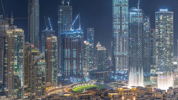 Paysage Urbain Nocturne Aérien Timelapse Avec Architecture Illuminée Construction Centre — Photo