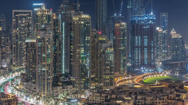 Futuristisches Stadtbild Aus Der Luft Während Der Ganzen Nacht Mit — Stockfoto