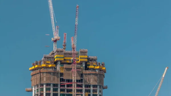 Edifício Vários Andares Construção Muitos Guindastes Timelapse Trabalho Ativo Canteiro — Fotografia de Stock