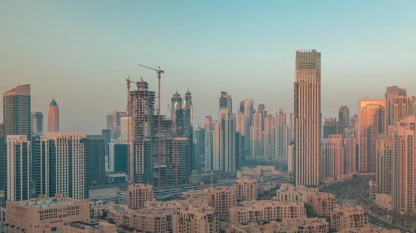 Επιχειρηματικό Κόλπο Του Ντουμπάι Πύργους Εναέρια Πρωινό Timelapse Θέα Στην — Φωτογραφία Αρχείου