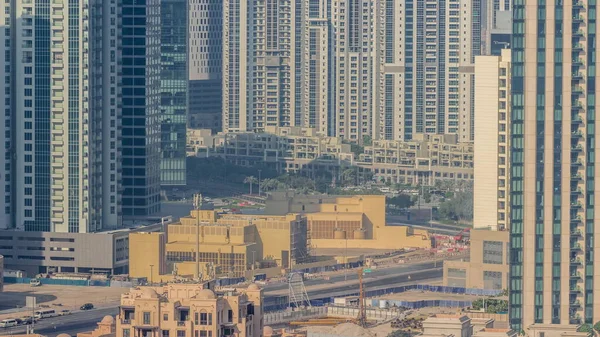 Dubai Business Bay Towers Aerial Morning Timelapse Rooftop View Many — Stock Photo, Image