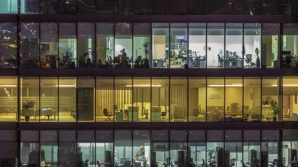 Big Glowing Windows Modern Office Buildings Timelapse Night Rows Windows — Stock Photo, Image