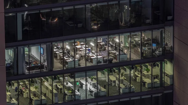 Big Glowing Windows Modern Office Buildings Timelapse Night Rows Windows — Stock Photo, Image