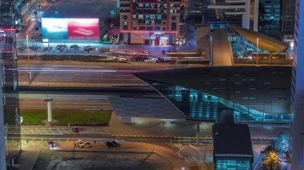 Повітряний Вид Станції Метро Фінансовому Районі Шейх Заєд Дорожній Нічний — стокове фото