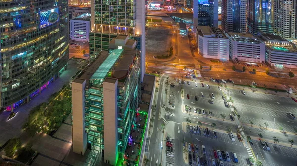 Dubai International Financial Center 기준으로 건물이다 불에탄 사무실 위에서 내려다 — 스톡 사진