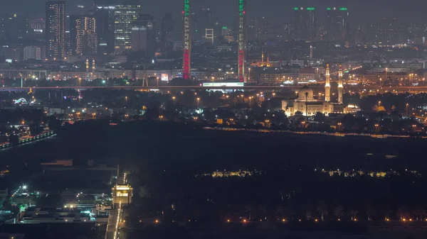 Skyline Города Дубай Современными Небоскребами Отелем Районе Фара Забил Оаэ — стоковое фото