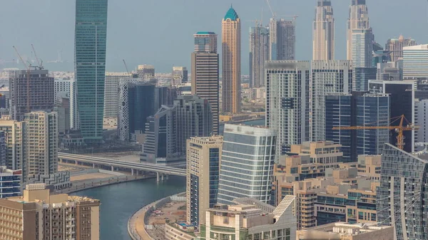 Skyline Modern Architecture Dubai Business Bay Towers Timelapse Aerial View — Stock Photo, Image