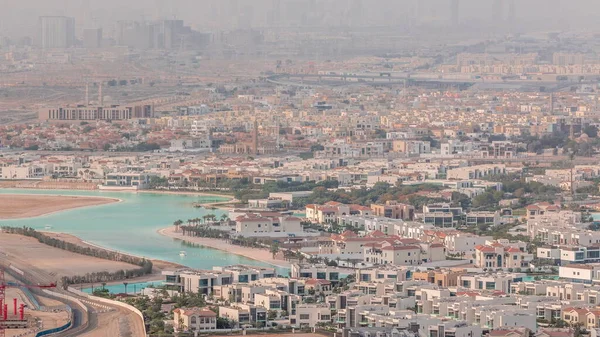 Luftaufnahme Vieler Apartmenthäuser Dubai City Von Oben Zeitraffer Luxusvillen Mit — Stockfoto