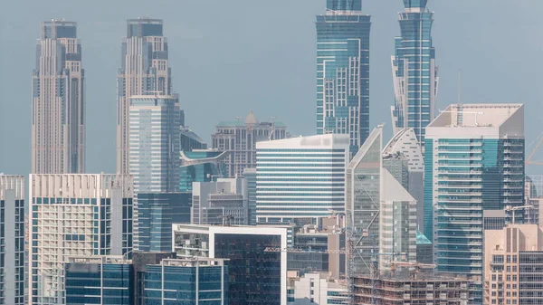 Skyline Modern Architecture Dubai Business Bay Top Towers Timelapse Aerial — Stock Photo, Image