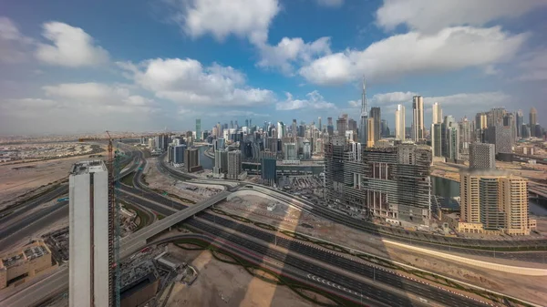 Skyline Panorâmico Dubai Com Baía Negócios Centro Cidade Timelapse Distrito — Fotografia de Stock