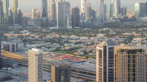 Rangées Gratte Ciel Dans Quartier Financier Dubaï Timelapse Aérien Vue — Photo