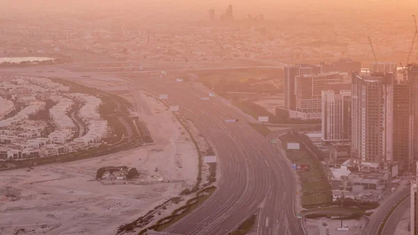 Khail Yolunun Hava Görüntüsü Gün Batımında Sahasındaki Trafik Yoğunluğu Turuncu — Stok fotoğraf