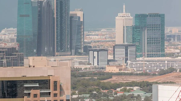 Filas Rascacielos Distrito Financiero Dubai Timelapse Aéreo Vista Cerca Muchas — Foto de Stock