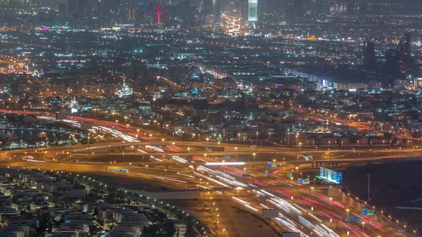 Top Vista Tráfego Cidade Uma Encruzilhada Business Bay Noite Timelapse — Fotografia de Stock