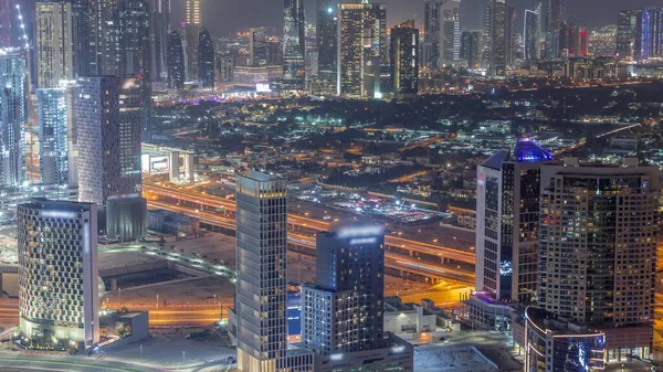 Drapacze Chmur Dzielnicy Finansowej Zatoce Biznesowej Dubaju Panoramiczny Widok Wiele — Zdjęcie stockowe