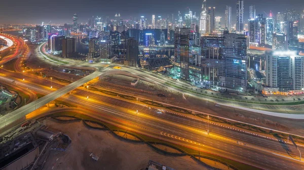Skyline Panorámico Tráfico Ocupado Khail Carretera Dubai Con Bahía Negocios — Foto de Stock