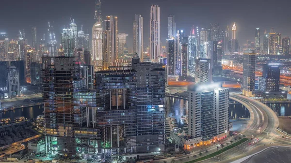 Panoramiczna Panorama Dubaju Dużym Placem Budowy Zatoce Biznesowej Centrum Dzielnicy — Zdjęcie stockowe