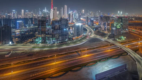 Skyline Panorámico Dubai Con Bahía Negocios Centro Ciudad Distrito Financiero —  Fotos de Stock