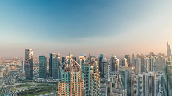 Dubai Kikötő Jlt Felhőkarcolók Mentén Sheikh Zayed Road Légi Időbeosztás — Stock Fotó