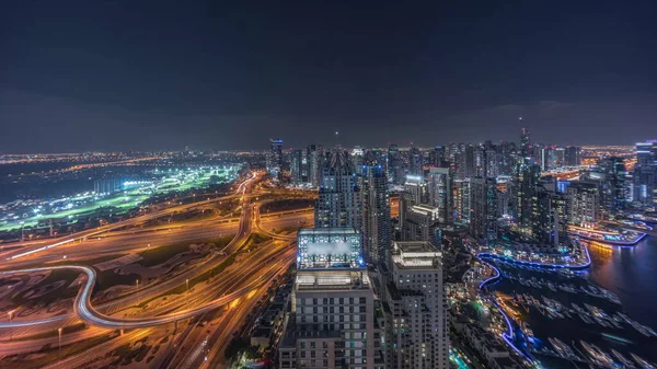 Dubai Marina Jlt Iluminado Rascacielos Panorama Largo Sheikh Zayed Road — Foto de Stock