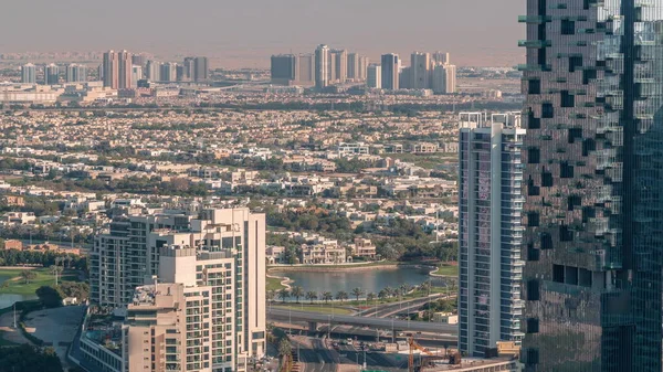 Rascacielos Jlt Con Intersección Timelapse Aéreo Sheikh Zayed Road Edificios —  Fotos de Stock