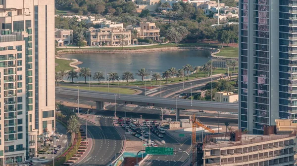 Jlt Skyscrapers Intersection Sheikh Zayed Road Aerial Timelapse Residential Buildings — Stock Photo, Image