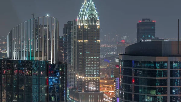 Гавани Дубая Открывается Воздушный Вид Медиагород Ночной Интернетовский Район Освещённые — стоковое фото