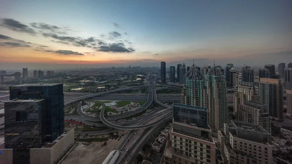 Nascer Sol Sobre Marina Dubai Arranha Céus Jlt Longo Linha — Fotografia de Stock