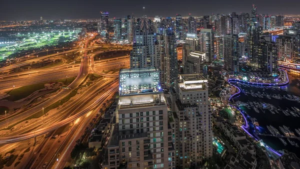Panorama Montrant Marina Dubaï Les Gratte Ciel Illuminés Par Jlt — Photo