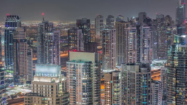 Dubai Marina Och Jlt Belysta Skyskrapor Längs Sheikh Zayed Road — Stockfoto