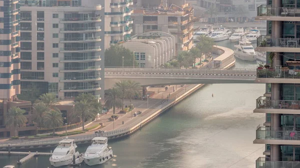 Dubais Yachthafenpromenade Wasser Entlang Des Kanals Zeitraffer Modernes Wohnviertel Dubai — Stockfoto