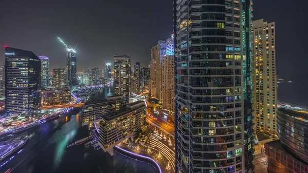 Vue Panoramique Aérienne Sur Les Tours Jbr Marina Dubaï Illuminé — Photo