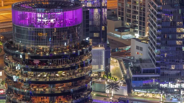 Dubai Marina Waterfront Building Different Restaurants Each Floor Aerial All — Stock Photo, Image