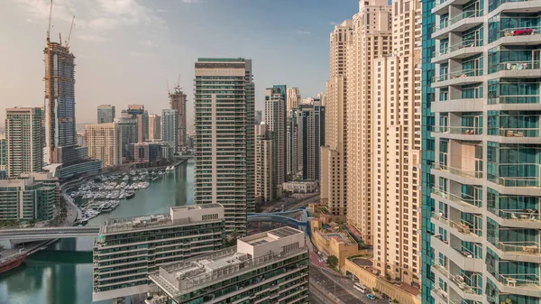 Luftaufnahme Von Dubai Marina Wolkenkratzer Und Jbr Türme Rund Kanal — Stockfoto