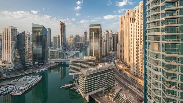 Vista Aérea Manhã Para Arranha Céus Marina Dubai Com Longas — Fotografia de Stock