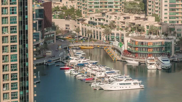 Flygfoto Över Dubai Marina Den Mest Lyxiga Yacht Hamnen Timelapse — Stockfoto