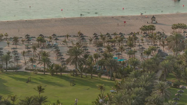 Beach Jbr Golden Sand Seaside Aerial Timelapse Green Lawn Palms — Stock Photo, Image