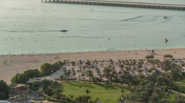 Beach Jbr Golden Sand Seaside Aerial Timelapse Green Lawn Palms — Stock Photo, Image