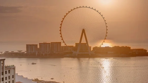 Puesta Sol Sobre Isla Bluewaters Con Arquitectura Moderna Timelapse Aéreo — Foto de Stock