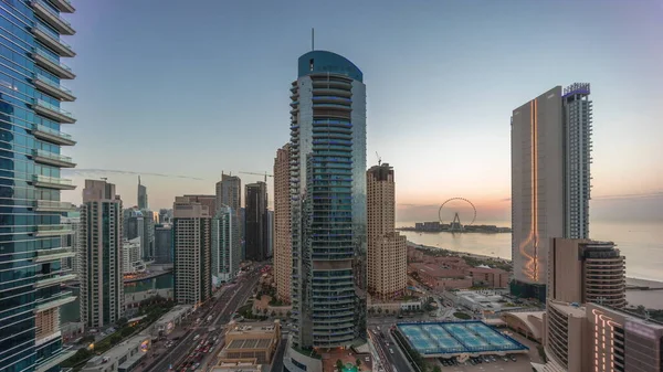 Panoramic View Dubai Marina Jbr Area Famous Ferris Wheel Aerial — Stock Photo, Image