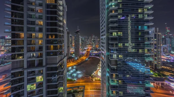 Luftpanoramablick Auf Die Dubai Marina Beleuchtete Wolkenkratzer Und Die Luxuriöseste — Stockfoto