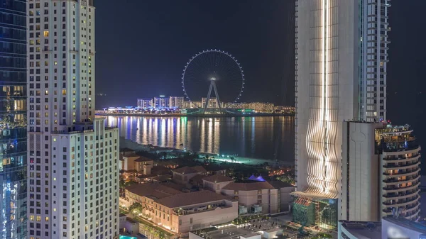Великолепный Вид Дубайскую Гавань Район Джефферсона Знаменитое Колесо Обозрения Освещенные — стоковое фото