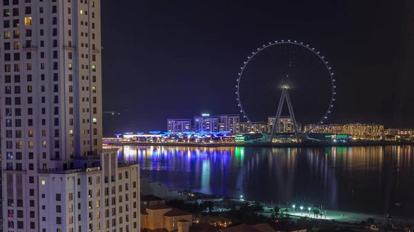 Bluewater Ostrov Moderní Architekturou Ruské Kolo Antény Celou Noc Timelapse — Stock fotografie