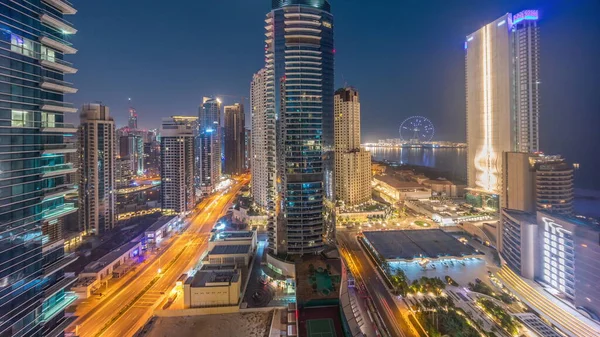 Panoramatický Výhled Dubai Marina Jbr Oblasti Slavný Ferris Wheel Letecké — Stock fotografie