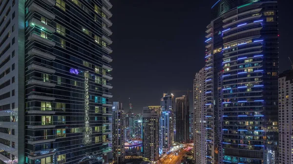 Vista Panorâmica Área Marina Jbr Dubai Tráfego Linha Aérea Noite — Fotografia de Stock